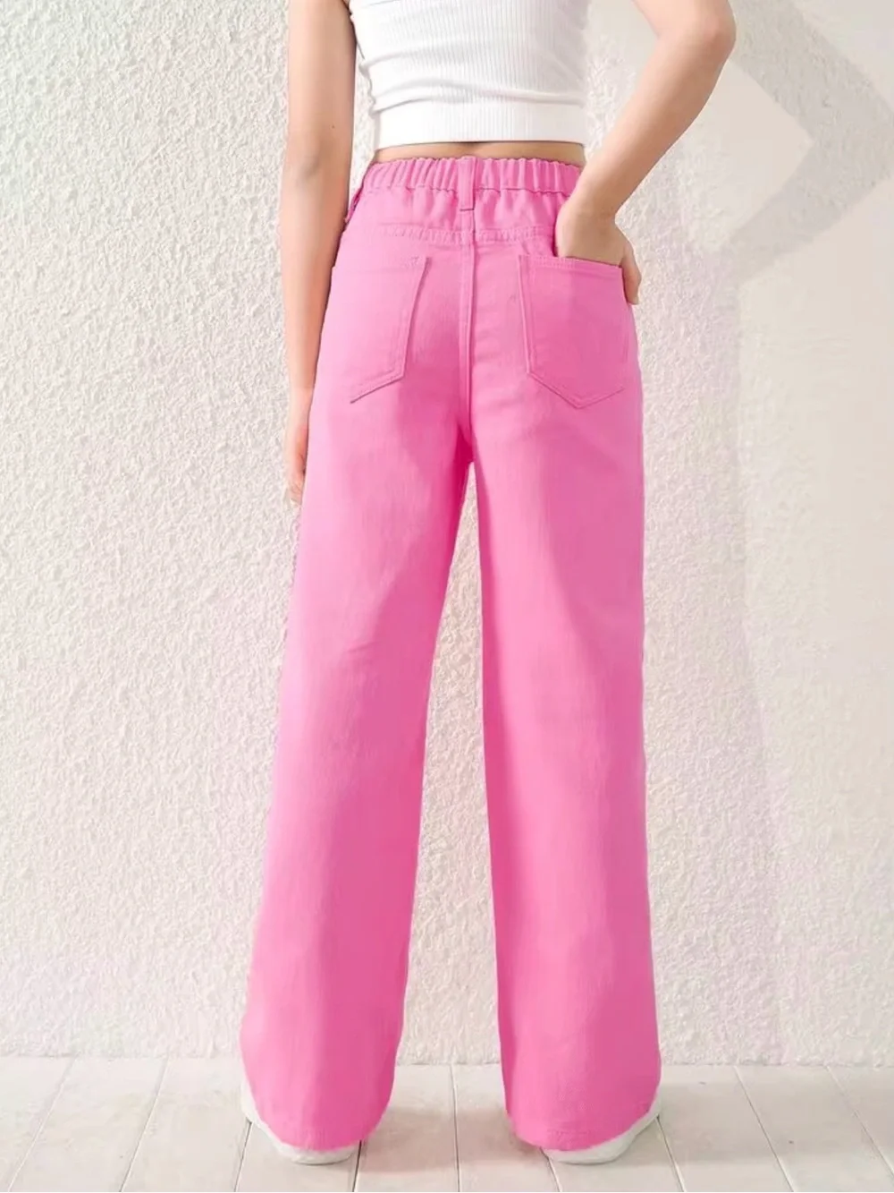 Classic High-Waist Wide Leg Pants - Pink